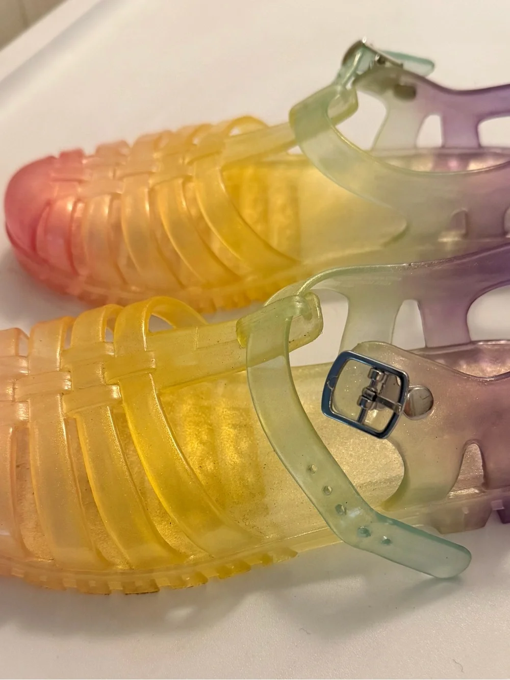 Kids Jelly Sandals - Multicolor Gradient (Pink/Yellow/Green)